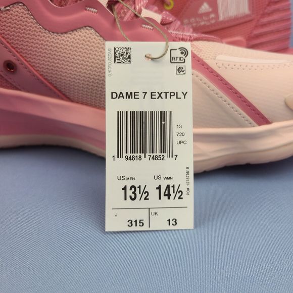 Adidas Basketball Shoes Mens Size 13.5 Dame 7 EXTPLY Pink White Dolla H6… - Picture 7 of 12